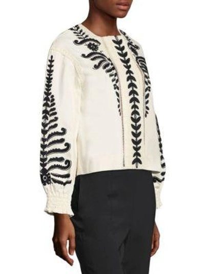Shop Tory Burch Embroidered Button-front Jacket In New Ivory