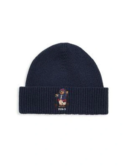 Shop Polo Ralph Lauren Apres Ski Bear Hat In Hunter Navy