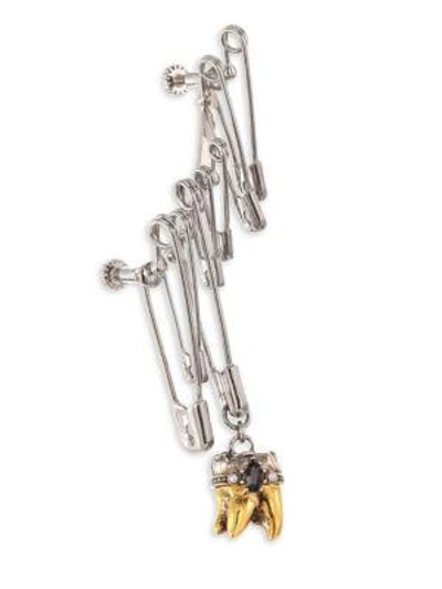 Shop Alexander Mcqueen Crystal Embellished Safety Pin Ear Cuffs In Gold+onice