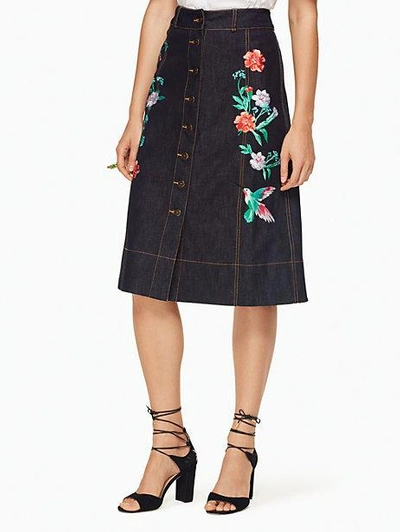 Shop Kate Spade Embellished Denim Skirt In Indigo