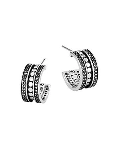 Shop John Hardy Sterling Silver Dot Small Hoop Earrings With Black Spinel In Black/silver