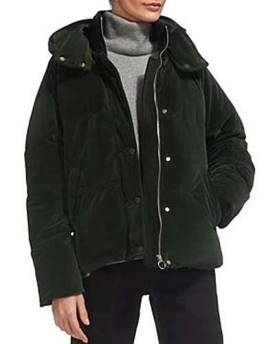 Iva Velvet Puffer Jacket In Green