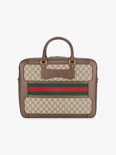 Shop Gucci Gg Supreme Briefcase With Web In Brown