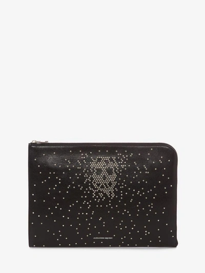 Shop Alexander Mcqueen Studded Leather Half-zip Pouch In Black