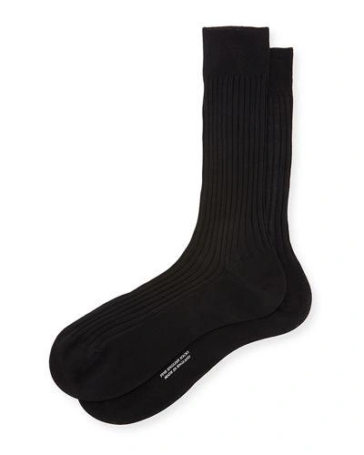Shop Pantherella Mid-calf Stretch-lisle Dress Socks In Black
