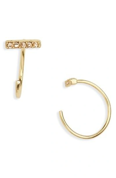 Shop Rebecca Minkoff Pave Baby Bar Threader Hoop Earrings In Gold