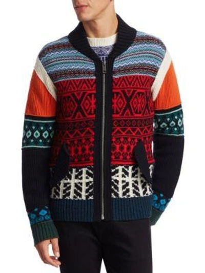 Shop Burberry Carnell Mixed-knit Zip Cardigan In Green Multi