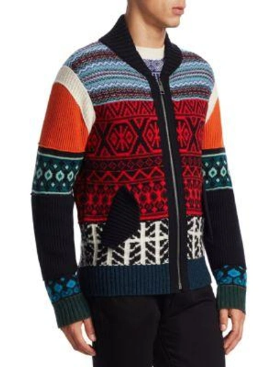 Shop Burberry Carnell Mixed-knit Zip Cardigan In Green Multi