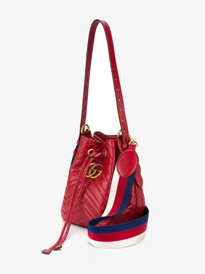 Shop Gucci Red Gg Marmont Leather Bucket Bag