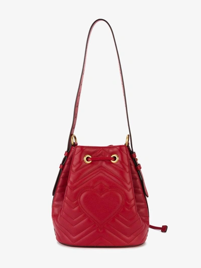 Shop Gucci Red Gg Marmont Leather Bucket Bag