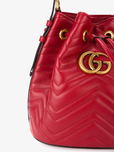 Shop Gucci Red Gg Marmont Leather Bucket Bag