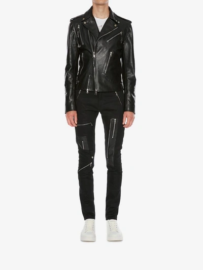 Shop Alexander Mcqueen Leather Biker Jacket In Black