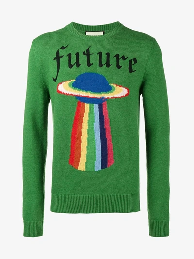 Gucci Future Ufo Wool Crewneck Sweater, Green | ModeSens