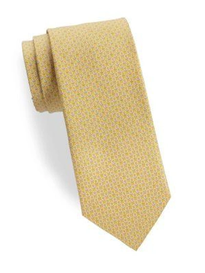 Shop Ferragamo Gancini Print Silk Tie In Yellow