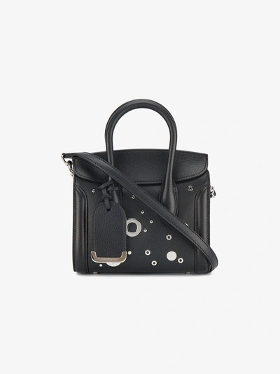 Shop Alexander Mcqueen Mini Black Eyelet Embellished Heroine Tote