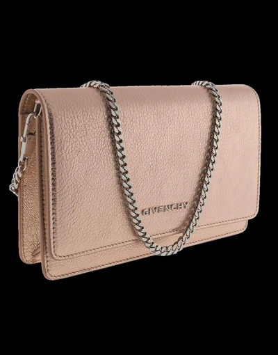 Shop Givenchy Pandora Wallet With Metallic Chain In Rosegold