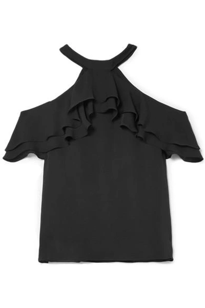Shop Draper James Cold-shoulder Ruffled Silk Blouse In Black