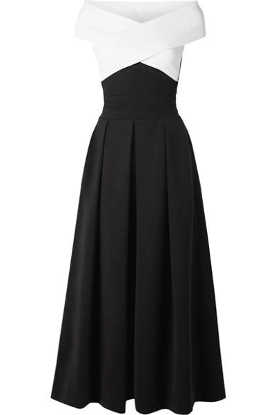 Shop Preen By Thornton Bregazzi Virginia Off-the-shoulder Stretch-cady Midi Dress In Black
