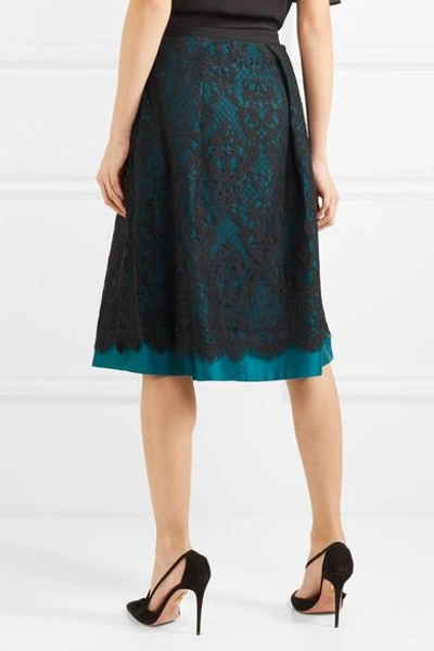 Shop Draper James Betty Duchesse-satin And Lace Midi Skirt In Teal