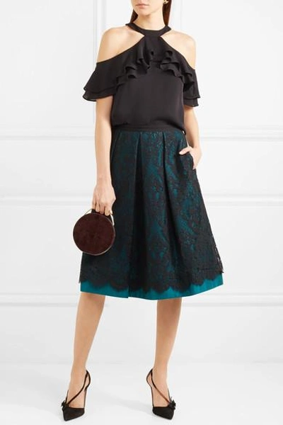 Shop Draper James Betty Duchesse-satin And Lace Midi Skirt In Teal