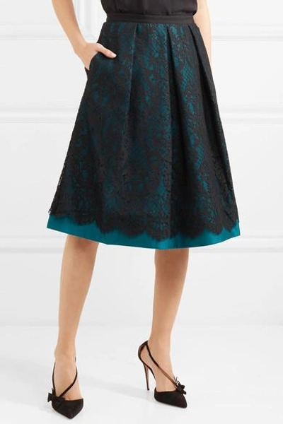 Shop Draper James Betty Duchesse-satin And Lace Midi Skirt In Teal