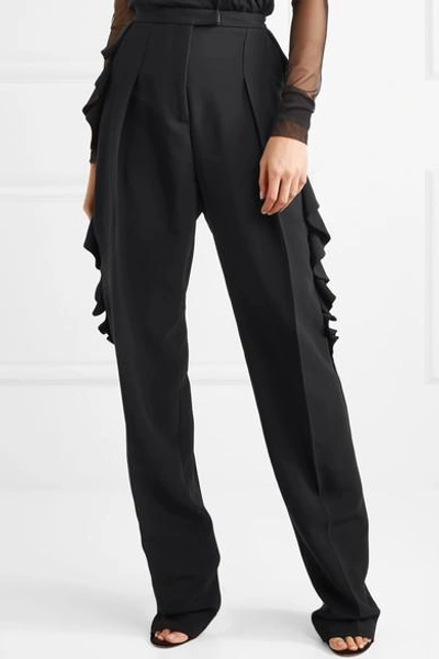 Shop Antonio Berardi Ruffled Crepe Tapered Pants In Black