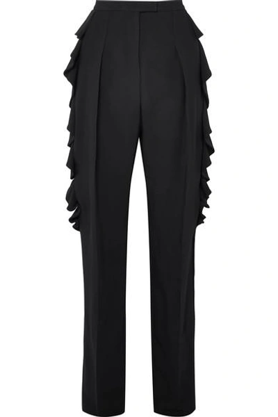 Shop Antonio Berardi Ruffled Crepe Tapered Pants In Black