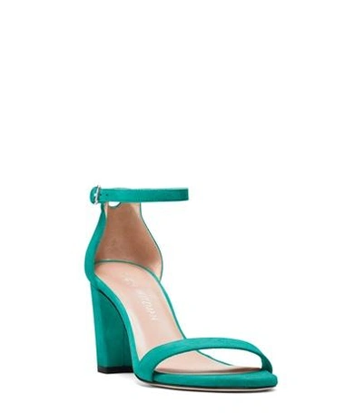 Shop Stuart Weitzman The Nearlynude Sandal In Jade Green Suede
