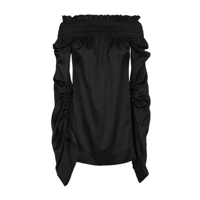 Shop Saint Laurent Off-shoulder Shift Dress In Black