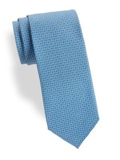 Shop Ferragamo Gancini Print Silk Tie In Blue