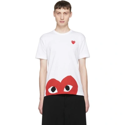 Shop Comme Des Garçons Play Comme Des Garcons Play White And Red Half Heart T-shirt