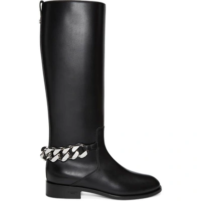Shop Givenchy Black Chain Knee-high Boots In 001 Black