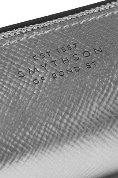 Shop Smythson Panama Metallic Textured-leather Pencil Case In Silver