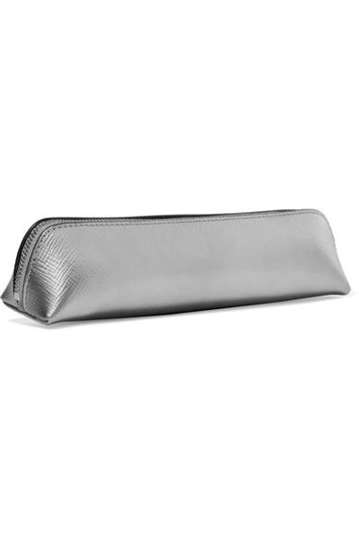 Shop Smythson Panama Metallic Textured-leather Pencil Case In Silver