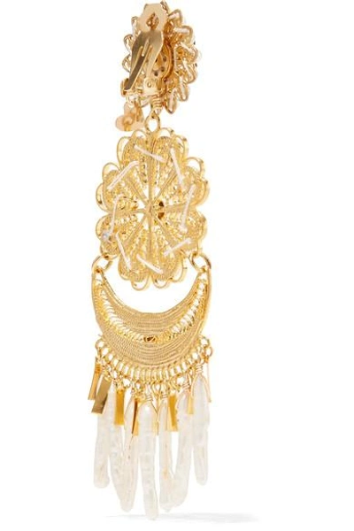Shop Mercedes Salazar Fiesta Tasseled Gold-plated Pearl Clip Earrings