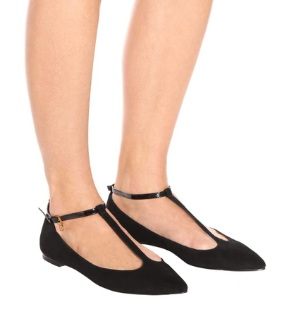 Tory Burch Ashton T-strap Ankle-wrap Flat In Black | ModeSens