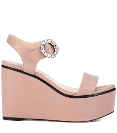 Shop Jimmy Choo Nylah 100 Leather Wedge Sandals In Pink