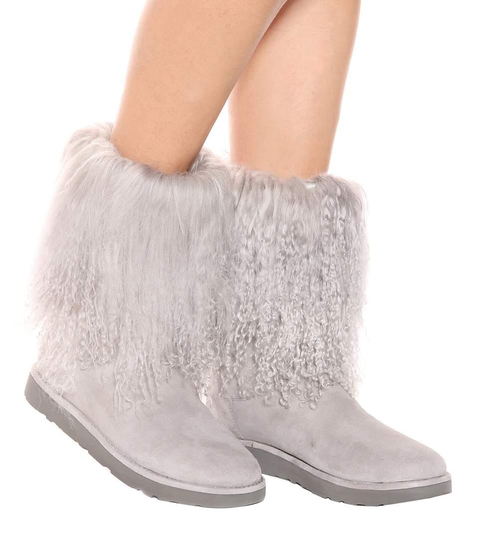 Ugg Lida Fur And Suede Ankle Boots In Light Grey | ModeSens