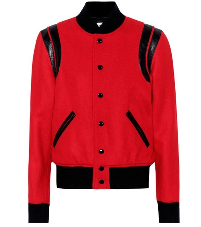 Shop Saint Laurent Classic Teddy Wool Bomber Jacket In Red