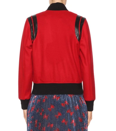 Shop Saint Laurent Classic Teddy Wool Bomber Jacket In Red