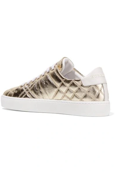 Shop Burberry Quilted Metallic Leather Sneakers In Gold