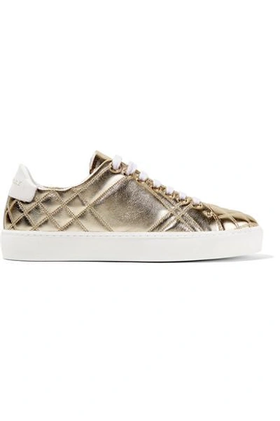 Shop Burberry Quilted Metallic Leather Sneakers In Gold