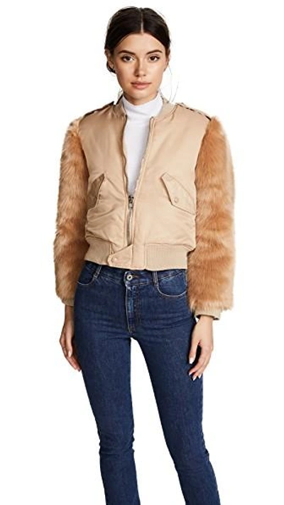 Shop Kendall + Kylie Faux Fur Bomber Jacket In Nude