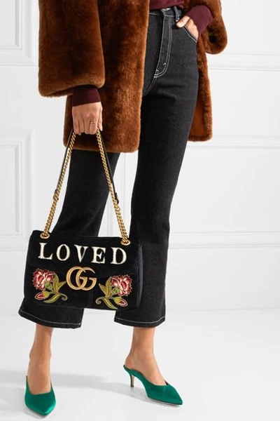 Shop Gucci Gg Marmont Medium Embroidered Matelassé Velvet Shoulder Bag