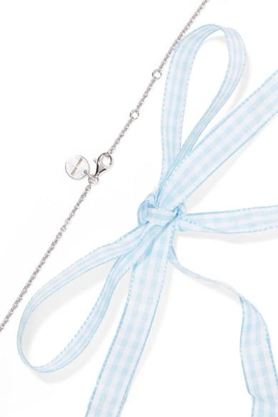 Shop Miu Miu Gingham Cotton, Silver-tone, Crystal And Faux Pearl Choker In Light Blue