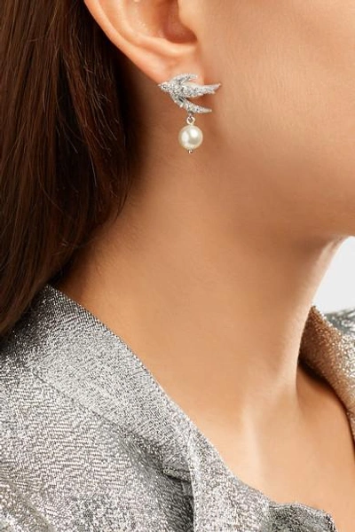 Shop Miu Miu Silver-tone, Crystal And Faux Pearl Earrings