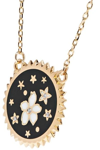 Shop Foundrae Dark Blossoms 18-karat Gold, Diamond And Enamel Necklace