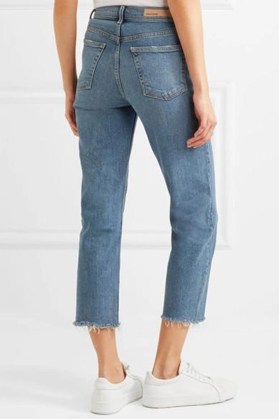 Shop Grlfrnd Helena Cropped Distressed Mid-rise Straight-leg Jeans In Mid Denim