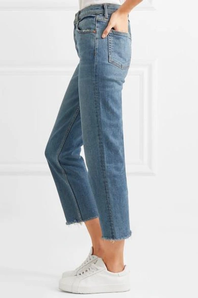 Shop Grlfrnd Helena Cropped Distressed Mid-rise Straight-leg Jeans In Mid Denim