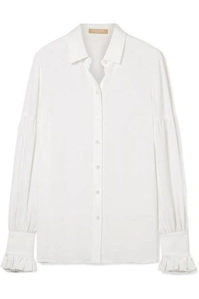 Shop Michael Kors Ruffled Silk Crepe De Chine Shirt In White